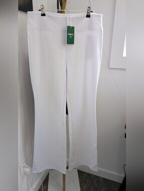 Halara White High Rise Smooth Front Work Flare Pants Pockets NWT